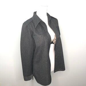 Vintage Black Silver Windowpane Over Button Shirt